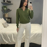 Margot | Pull Polo Tricoté à Col Olive Vert Sans Effort