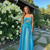 Joséphine | Robe Maxi Bleu Ombré Sans Bretelles