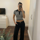 Harper | Polo à Rayures Chic en Maille Côtelée