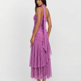 Capucine | Robe Maxi Violette à Volants et Épaule Unique