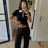 Eleanor | Polo en Tricot Noir Chic avec Contraste