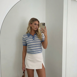 Daisy | Haut polo rayé en tricot respirant bleu clair