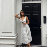 Hélène | Robe Midi d’Été à Pois Blancs Élégante
