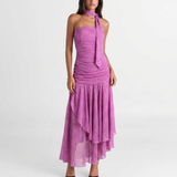 Capucine | Robe Maxi Violette à Volants et Épaule Unique
