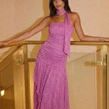 Capucine | Robe Maxi Violette à Volants et Épaule Unique