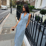 Romane | Robe Maxi en Jean Bleu Clair Sans Manches