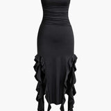 Noléva | Robe maxi sans bretelles à volant asymétrique