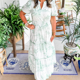 Apolline | Robe longue à motif toile au style classique raffiné