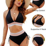 Joséphine | Ensemble de bikini deux pièces à rayures crochet et taille haute