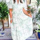 Apolline | Robe longue à motif toile au style classique raffiné