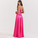 Olivia | Robe maxi en satin élégante avec lien dans le dos
