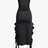 Noléva | Robe maxi sans bretelles à volant asymétrique