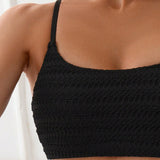 Amandine | Bikini texturé froncé taille haute élégant noir