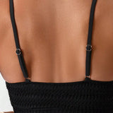 Amandine | Bikini texturé froncé taille haute élégant noir
