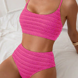 Amandine | Bikini texturé froncé taille haute élégant noir