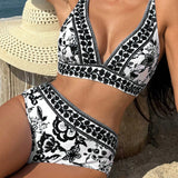Clémence | Bikini taille haute floral à décolleté en V