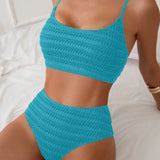 Amandine | Bikini texturé froncé taille haute élégant noir