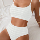 Amandine | Bikini texturé froncé taille haute élégant noir