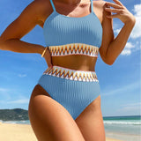 Léontine | Ensemble bikini 2 pièces taille haute motif chevron structuré noir