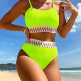Léontine | Ensemble bikini 2 pièces taille haute motif chevron structuré noir