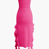 Noléva | Robe maxi sans bretelles à volant asymétrique