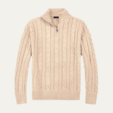 Cédric | Pull homme en laine mérinos à col demi-zip et tricot à câbles