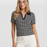 Phoebe | Haut Polo Rayé en Tricot Côtelé Flatteur