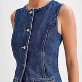 Béatrice | Gilet en Denim Sans Manches à Coupe Ajustée