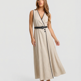 Salomé | Robe Maxi Beige à Col V Style Smart Casual