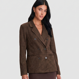 Noa | Blazer Double Boutonnage en Simili Suède Élégant