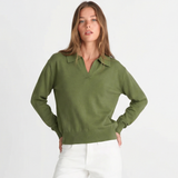 Margot | Pull Polo Tricoté à Col Olive Vert Sans Effort