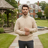 Cédric | Pull homme en laine mérinos à col demi-zip et tricot à câbles