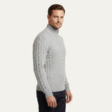 Cédric | Pull homme en laine mérinos à col demi-zip et tricot à câbles