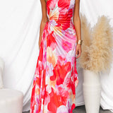 Marélyne | Robe asymétrique plissée à imprimé floral
