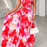 Marélyne | Robe asymétrique plissée à imprimé floral