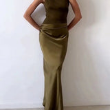 Cléophée | Robe longue plissée asymétrique à une épaule pour soirée