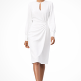 Margaux | Robe midi femme à taille drapée et manches longues