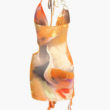 Sorelle | Robe mini halter à fente latérale asymétrique et imprimé artistique