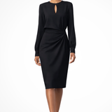 Margaux | Robe midi femme à taille drapée et manches longues