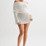 Doriane | Robe mini tricotée off-shoulder transparente