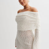 Doriane | Robe mini tricotée off-shoulder transparente