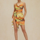 Sorelle | Robe mini halter à fente latérale asymétrique et imprimé artistique