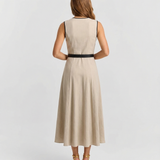 Salomé | Robe Maxi Beige à Col V Style Smart Casual