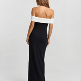 Léonie | Robe Maxi Noire Sans Bretelles à Boutons Contrastés