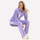 Claire | Ensemble féminin avec veste zippée et pantalon contrasté