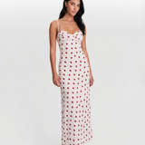 Juliette | Robe maxi corset satin à motif cœur