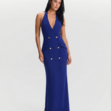 Lucie | Robe maxi halter élégante à boutons dorés