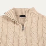 Cédric | Pull homme en laine mérinos à col demi-zip et tricot à câbles