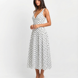 Hélène | Robe Midi d’Été à Pois Blancs Élégante