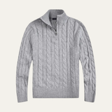 Cédric | Pull homme en laine mérinos à col demi-zip et tricot à câbles